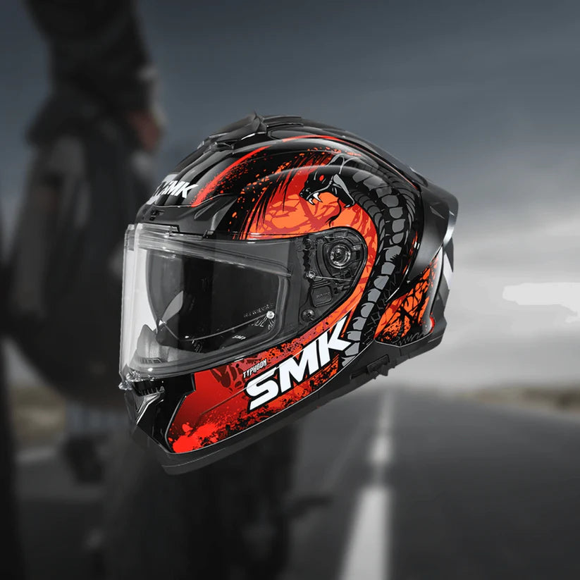 SMK Typhoon Reptile Black Orange Red Gloss (GL273) Helmet