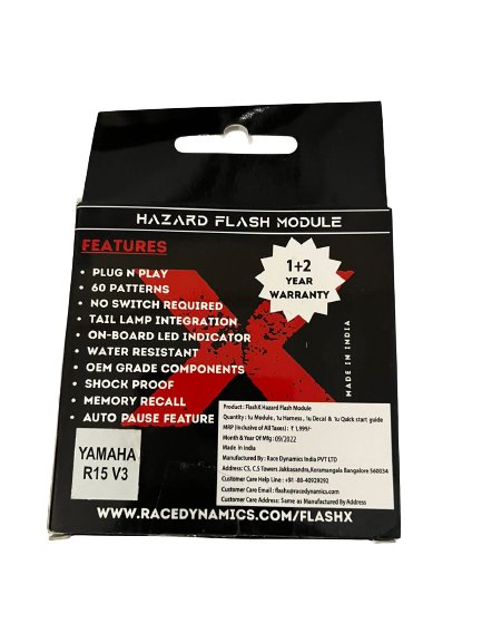 Yamaha R15 V3 FlashX Hazard Flash Module, Blinker/Flasher for All Moto