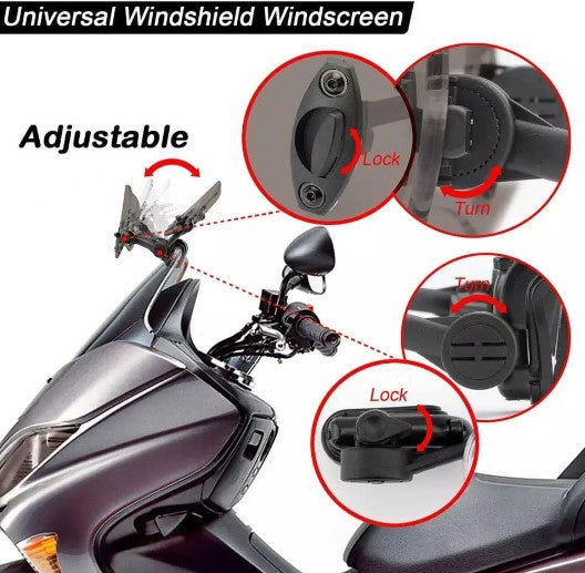 UNIVERSAL MOTORCYCLE WINDSHIELD EXTENDER (ADJUSTABLE SPOILER CLAMP ON WINDSHIELD DEFLECTOR)